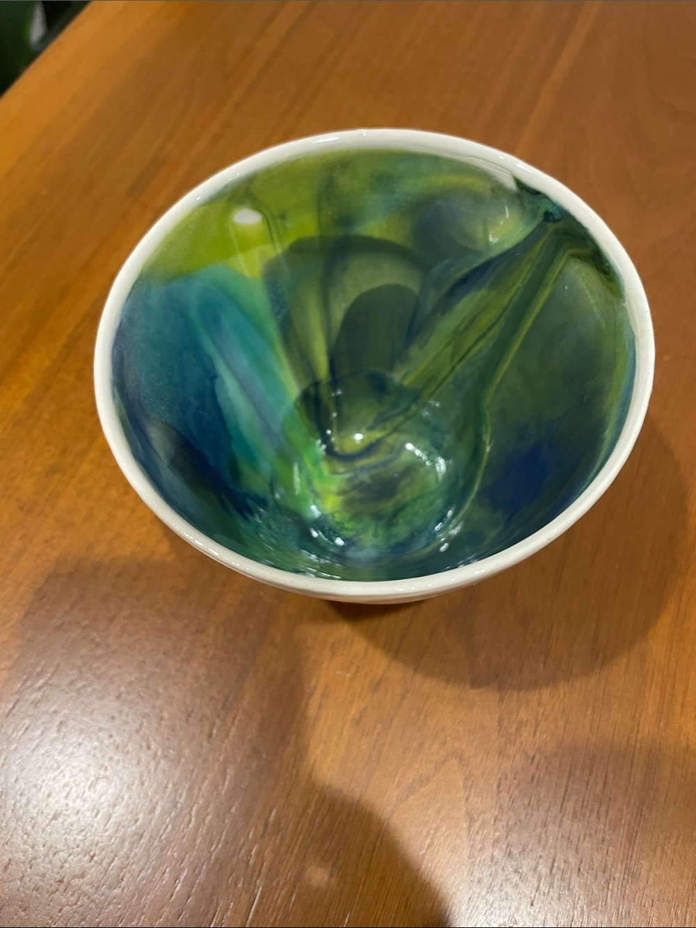 Northern lights Handmade Ceramic Bowl in Green and Blue Glaze